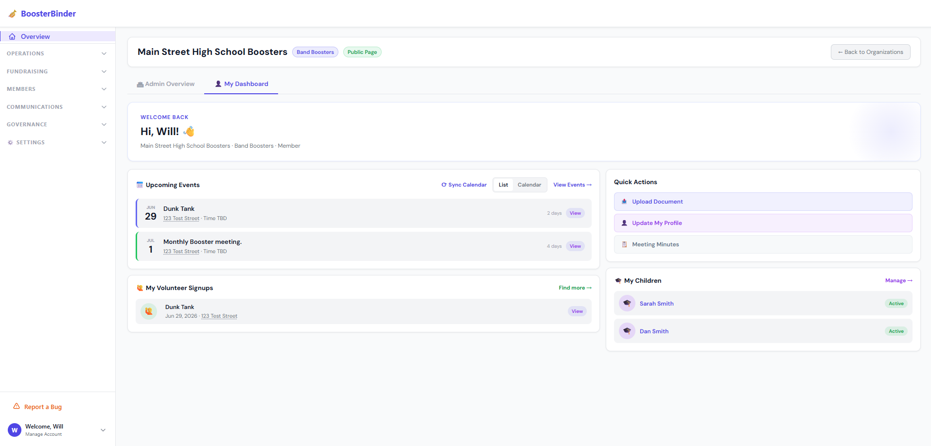 BoosterBinder dashboard screenshot – light mode